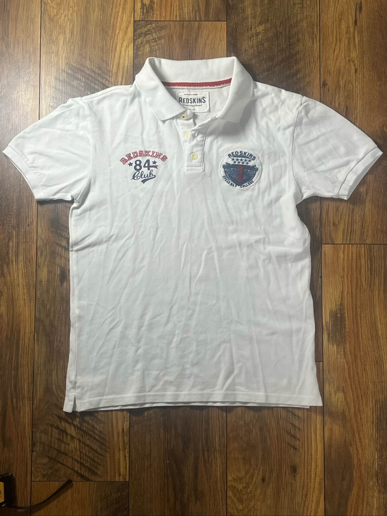 Polo blanc Speedway College brodé Style preppy américain vintage - Redskins 84 Club - Taille M/L - très bon état 